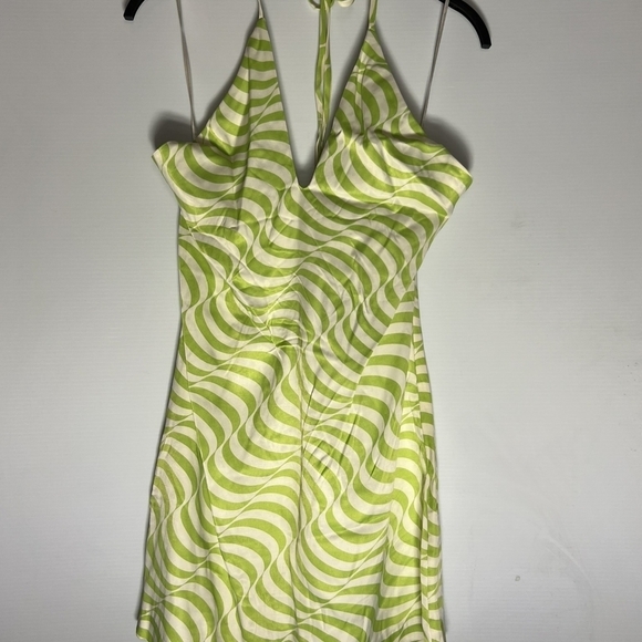 Zara Dresses & Skirts - NWT ZARA Sz M Satin Effect Sleeveless Strappy green Striped Printed Short Dress